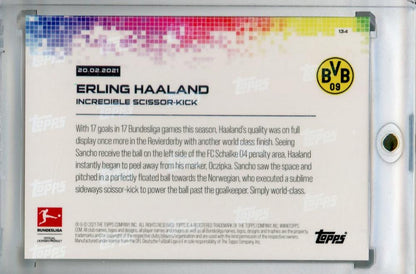 2020 Topps Now Bundesliga trading card of Erling Haland in Borussia Dortmund uniform with serial number 134