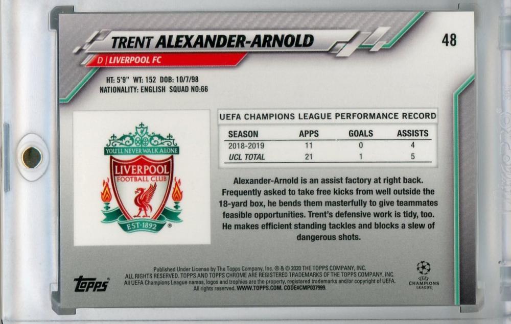 2019-20 Topps Chrome UEFA Champions League Liverpool FC Trent Alexander-Arnold Gold Bubbles trading card