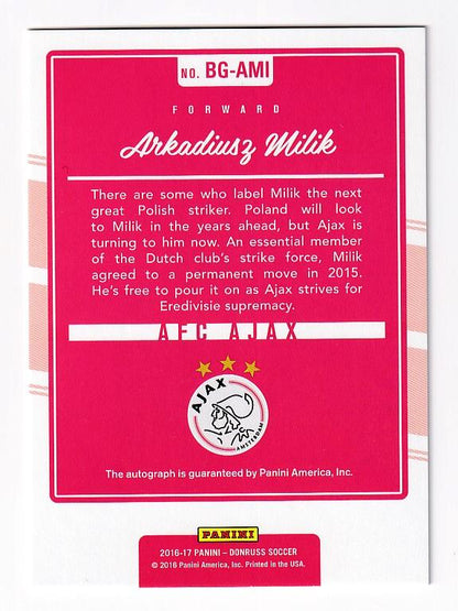 2016-17 PANINI Donruss The Beautiful Game Arkadiusz Milik autograph card with minor stain on back
