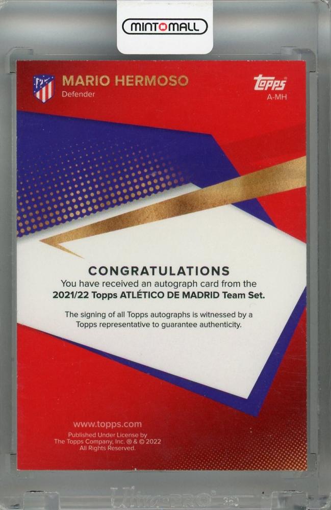 2021-22 Topps Atletico de Madrid Team Set Mario Hermoso Autographs #A-MH *minor stain on back