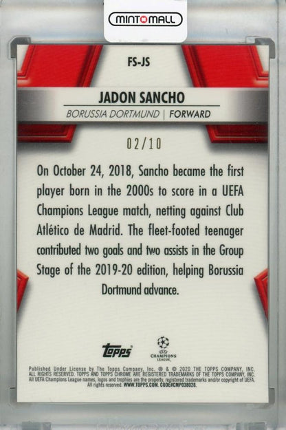 2019-20 Topps Chrome UEFA Champions League Borussia Dortmund Jadon Sancho Future Stars Red Parallel trading card