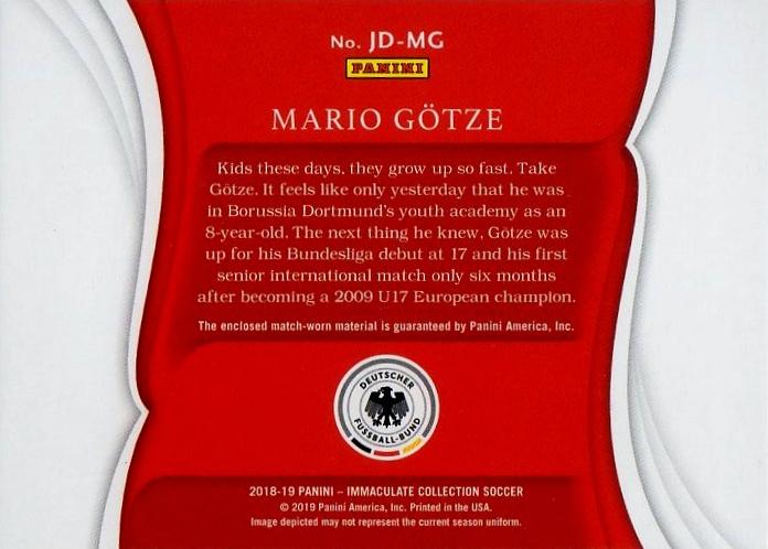 2018-19 Panini Immaculate Collection Mario Gotze Dual Relics trading card numbered 04 out of 50