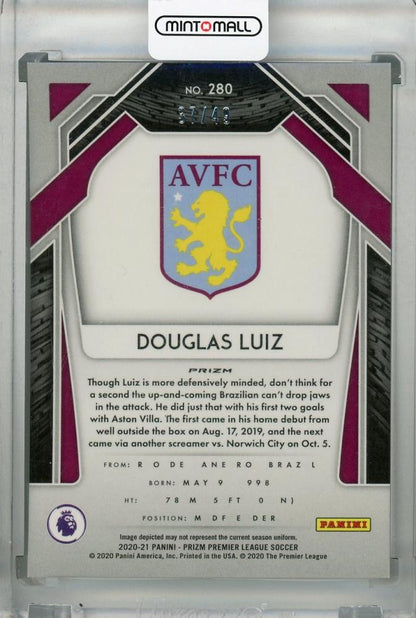 2020-21 Panini Prizm Premier League Douglas Luiz Aston Villa base teal parallel card number 37 of 49