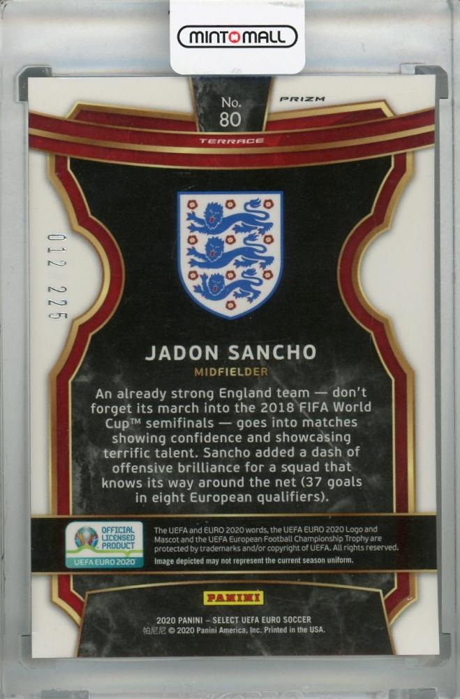 2020 Panini Select UEFA Euro Preview England Jadon Sancho blue parallel trading card serial 012 of 225