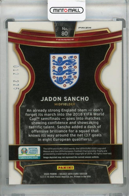 2020 Panini Select UEFA Euro Preview England Jadon Sancho blue parallel trading card serial 012 of 225