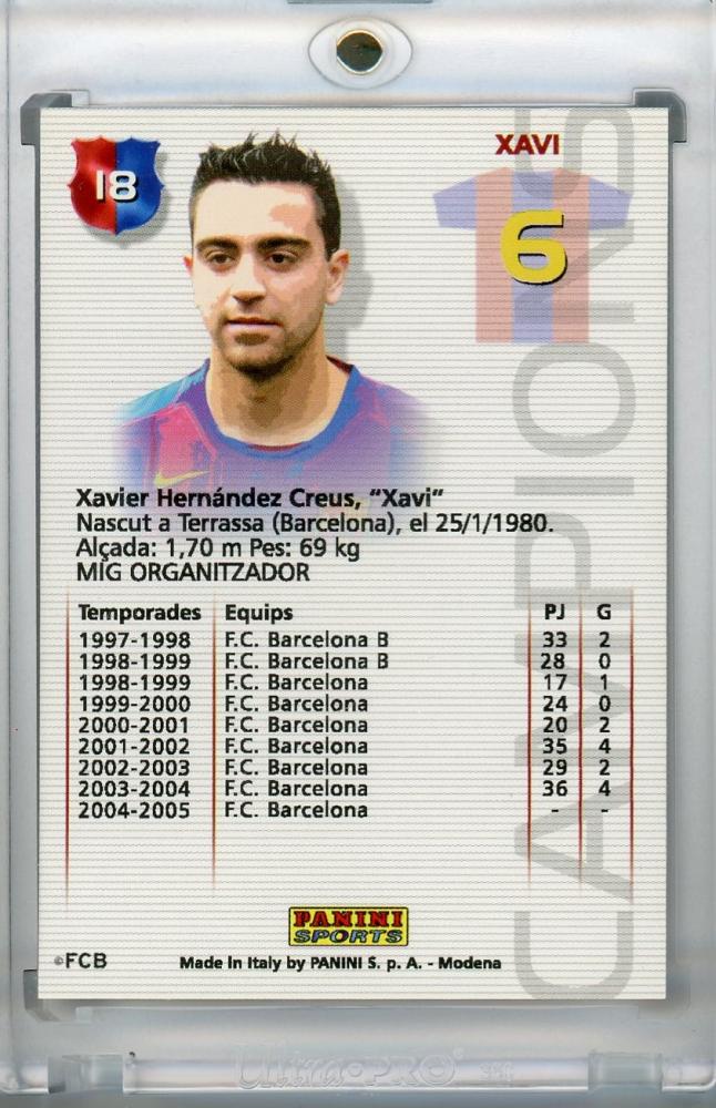 2004 Mega Cracks trading card featuring FC Barcelona player Xavi #18 from the Mega Cracks series