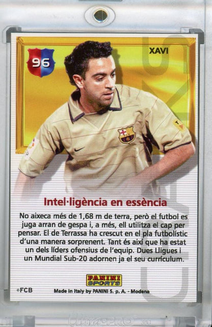 2004 Mega Cracks FC Barcelona Xavi football card number 96 from the Mega Cracks series