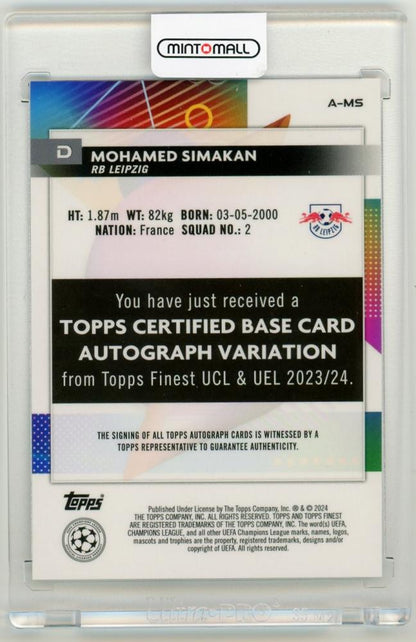 2023-24 Topps Finest UEFA Club Competitions Mohamed Simakan AutographsA-MS RB Leipzig