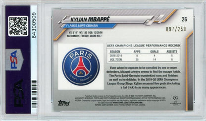 2019-20 Topps Chrome UEFA Champions League Paris Saint-Germain Kylian Mbappe Base Purple card graded PSA 10