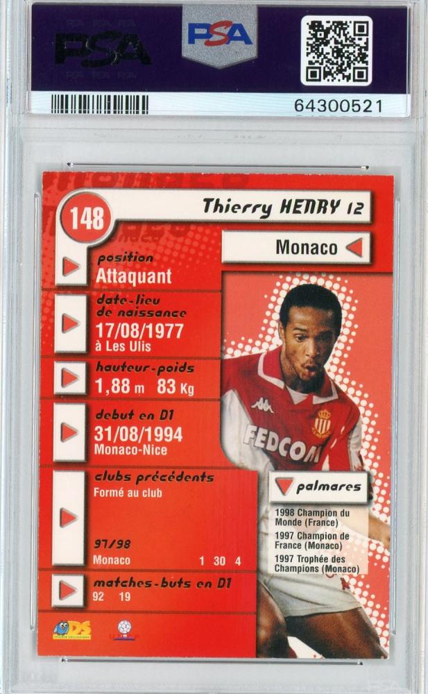 1998-99 DS Card Collections AS Monaco Thierry Henry Foot 98/99 PSA 8 rookie card