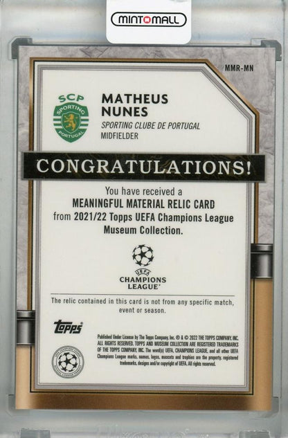 2021-22 Topps Museum Collection UEFA Champions League card of Matheus Nunes with serial number 017 out of 250