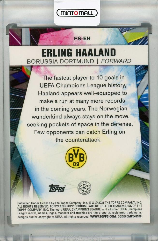 2020-21 Topps Chrome UEFA Champions League Borussia Dortmund Erling Haaland Future Stars trading card