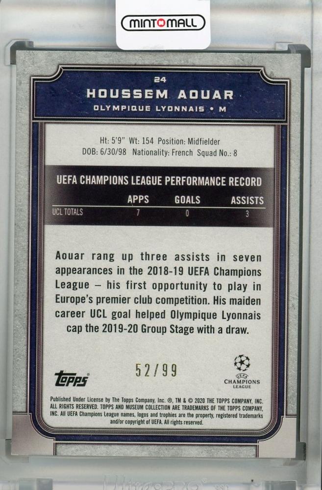 2019-20 Topps Museum Collection UEFA Champions League Olympique Lyonnais Houssem Aouar Base Copper Parallel card 52 of 99