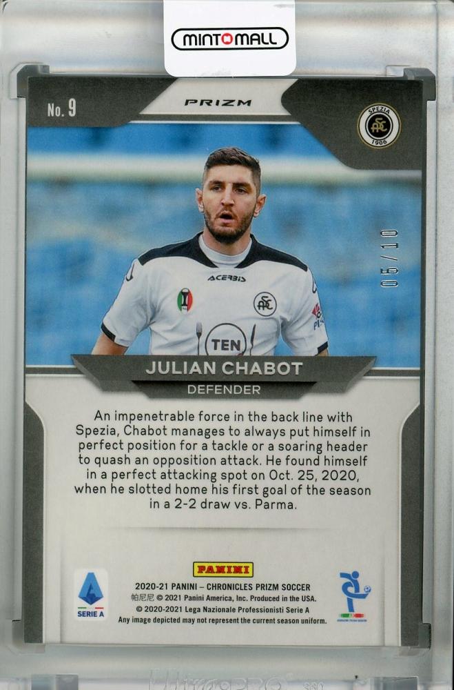 2020-21 Panini Chronicles Spezia Calcio Julian Chabot Prizm Serie A Gold parallel trading card number 05 of 10