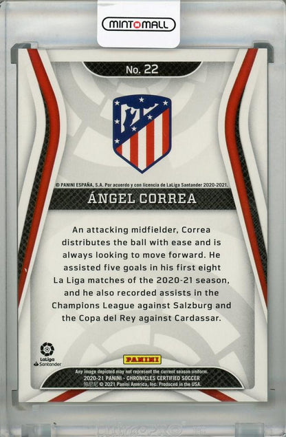 2020-21 Panini Chronicles Angel Correa Atletico de Madrid Certified La Liga Mirror Green trading card numbered 1 of 5