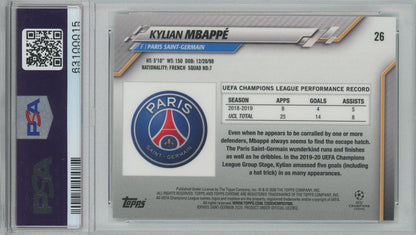 2019 Topps Chrome UCL Kylian Mbappe Blue Bubbles Refractor #26 PSA9 Paris-Saint-Germain