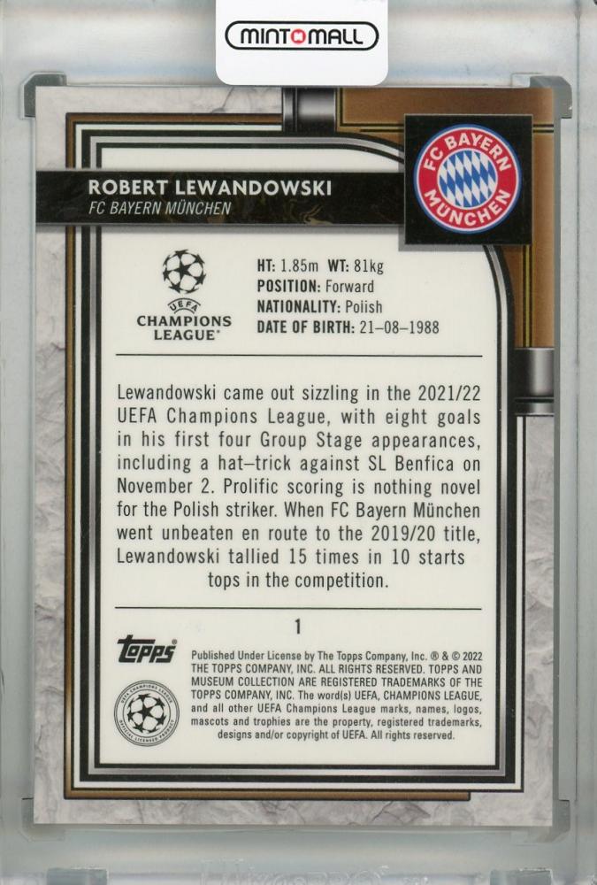 2021-22 Topps Museum Collection UEFA Champions League FC Bayern Munchen Robert Lewandowski Gold parallel card 34 of 50