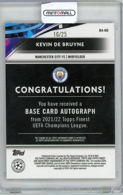 2021-22 TOPPS finest Kevin De Bruyne #BA-KD AUTO16/25 Manchester City