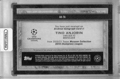2020-21 Topps Museum Collection Chelsea FC Tino Anjorin Archival Autographs card number 103 of 250 with minor stain on back