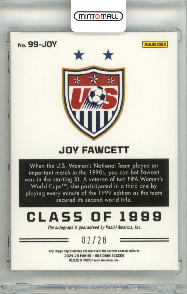 2024-25 Panini Obsidian Soccer Joy Fawcett #99-JOY USWNT Class of 99 Electric Etch Red Pulsar Parallel02/28 United States