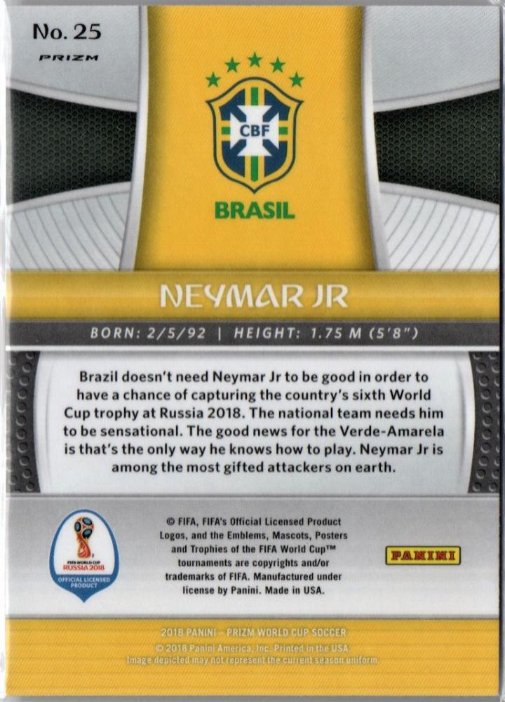 2018 Panini Prizm World Cup Brazil Neymar Jr Silver #25 collectible soccer card