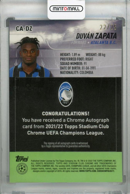 2021-22 Topps Stadium Club Chrome UEFA Champions League Duvan Zapata Orange Wave autograph card
