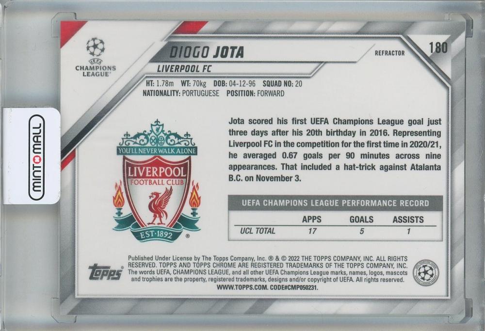 2021-22 Topps Chrome UEFA Champions League Diogo Jota #180 Liverpool FC