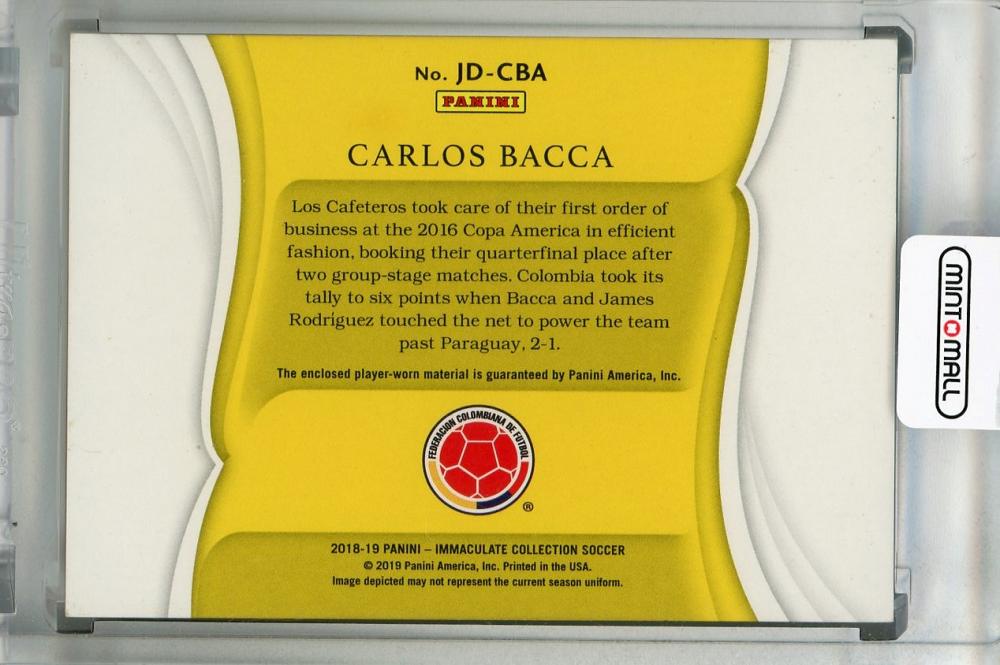 2018-19 Panini Immaculate Collection Carlos Bacca Jumbo Dual Patches collectible card numbered 05 out of 40 with minor back stain