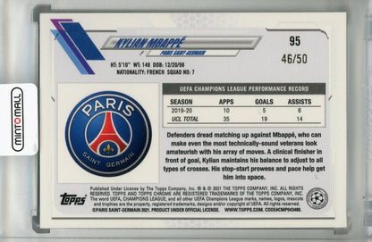 2020-21 Topps Chrome UEFA Champions League Kylian Mbappe Base Gold Parallel card serial 46 of 50
