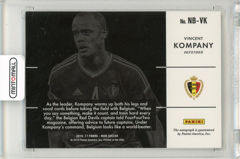 2016-17 Panini Noir Vincent Kompany Autograph Black and White(ON CARD)42/50Belgium