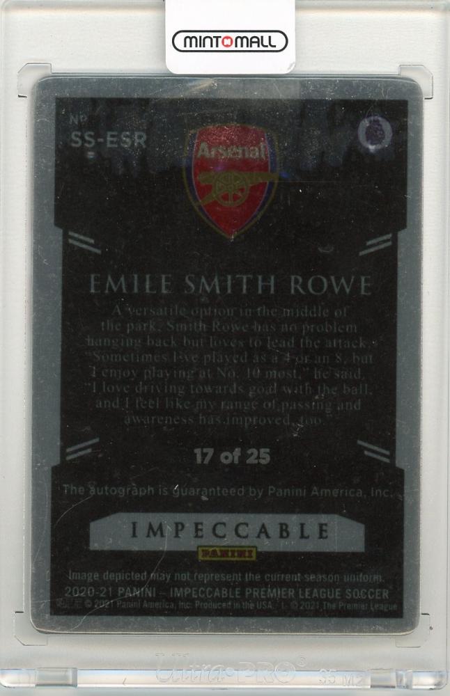 2020-21 Panini Impeccable Premier League Emile Smith Rowe Stainless Stars Signatures17/25 Arsenal