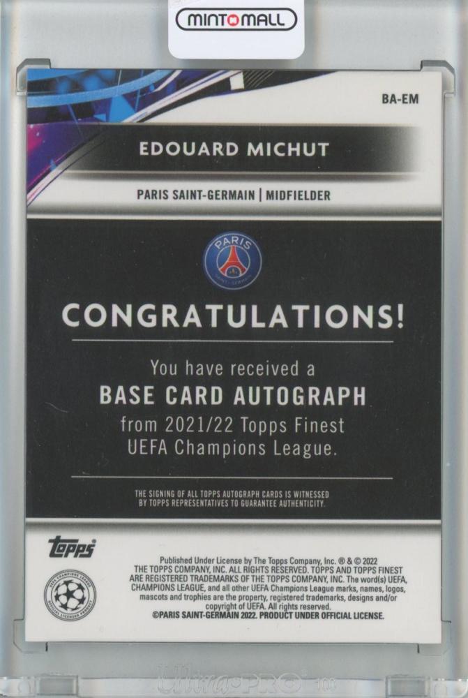 2021-22 Topps Finest UEFA Champions League Edouard Michut Base Autographs/#BA-EM Paris Saint-Germain FC