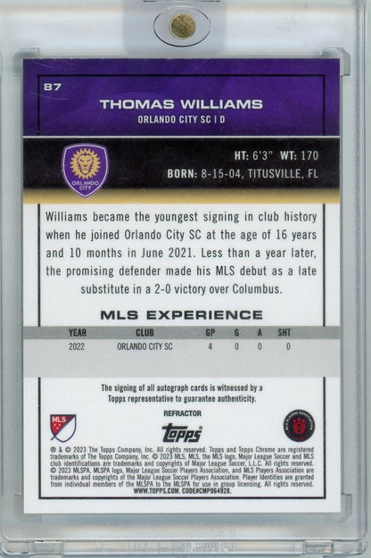 2022-2023 Topps Chrome Thomas Willams Autographed Sign Orlando City