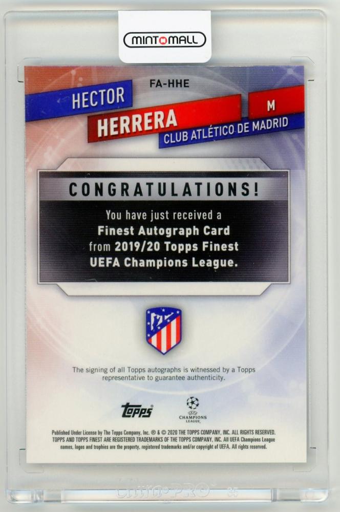 2019-20 TOPPS Finest UEFA Champions League Autograph card of Hector Herrera from Club Atletico De Madrid
