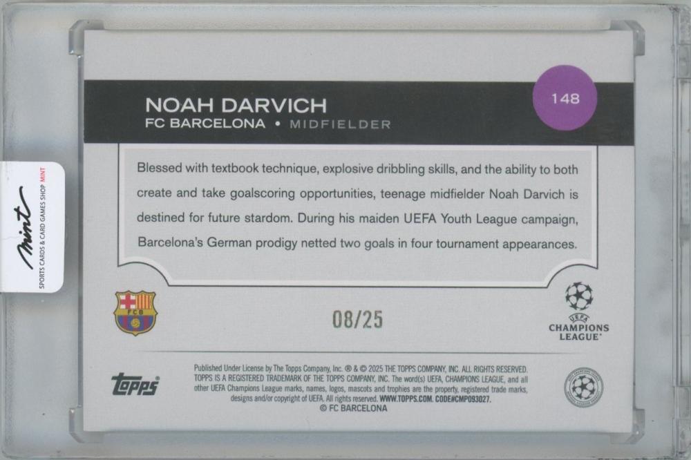 2024-25 TOPPS UEFA Club Competitions Orange Foilboard #148 / NOAH DARVICH(FC Barcelona) 08/25