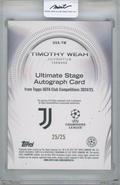 2024-25 TOPPS UEFA Club Competitions Ultimate Stage Autographs Orange Foilboard / TIMOTHY WEAH(Juventus) 25/25
