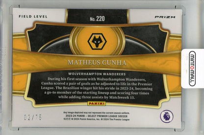 2023-24 PANINI Select English Premier League Matheus Cunha Orange #22002/75 Wolverhampton Wanderers