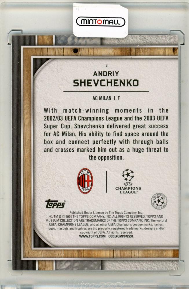 2023-24 Topps Museum Collection UCL Andriy Shevchenko 67/99