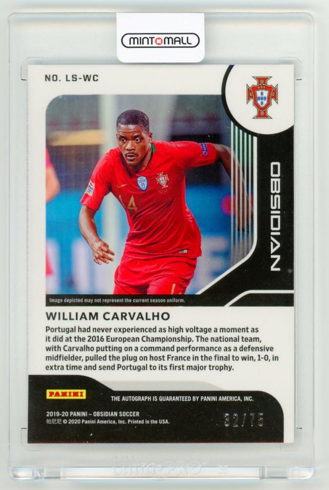 2019-20 PANINI Obsidian Lightning Strike Autographs Purple Electric Etch William Carvalho trading card