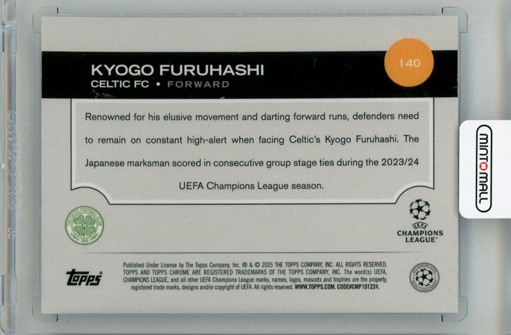 2024-25 TOPPS Chrome UEFA Club Competitions Kyogo Furuhashi Blue Refractors #140101/150 Celtic FC