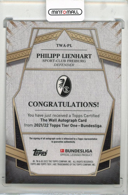 2021-22 TOPPS Tier One Bundesliga Philipp Lienhart The Wall Autographs Purple #TWAPL07/50 SC Freiburg