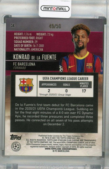 2020-21 Topps Stadium Club Chrome UEFA Champions League Konrad de la Fuente FC Barcelona Base Gold card 49 of 50