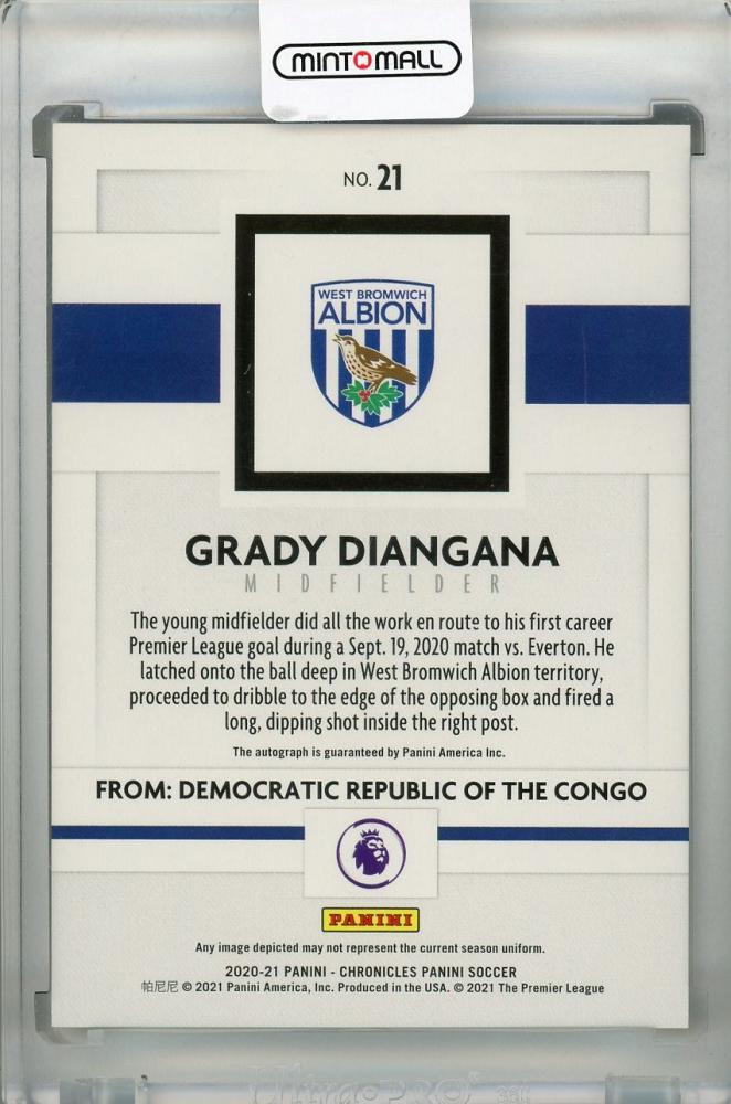 2020-21 Panini Chronicles West Bromwich Albion Grady Diangana autograph card numbered 024 out of 250