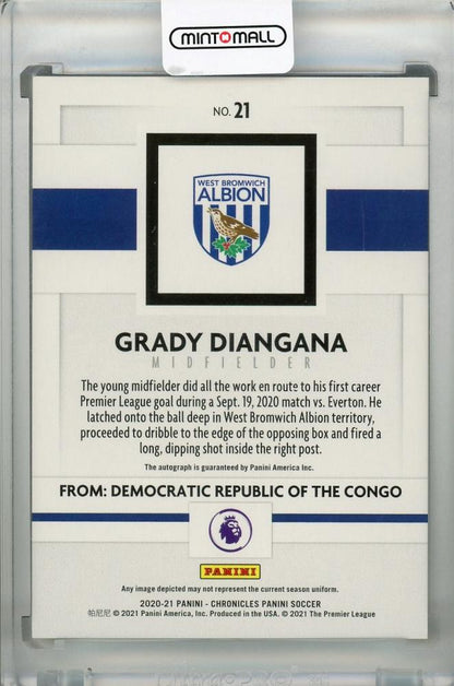 2020-21 Panini Chronicles West Bromwich Albion Grady Diangana autograph card numbered 024 out of 250