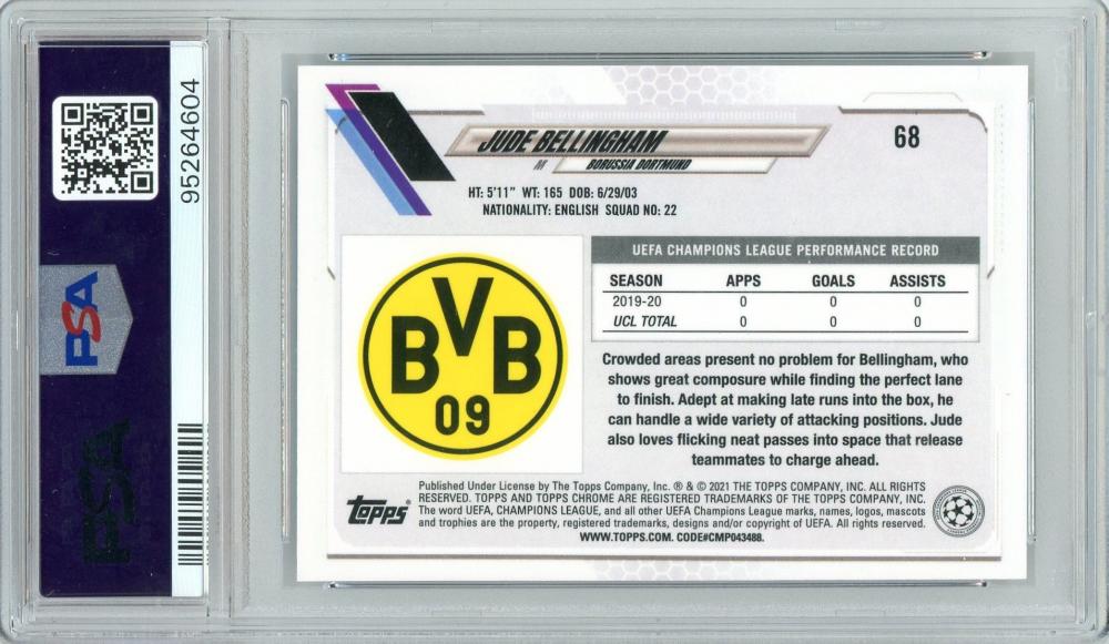 2020-21 Topps Chrome UEFA Champions League Jude Bellingham ROOKIEPSA10 Borussia Dortmund