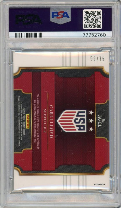 2017-18 PANINI Select Soccer Carli Lloyd Jersey Autographs White 75Limited /59 #JA-CL PSA8 -Mint