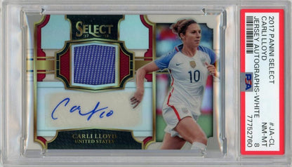 2017-18 PANINI Select Soccer Carli Lloyd Jersey Autographs White 75Limited /59 #JA-CL PSA8 -Mint
