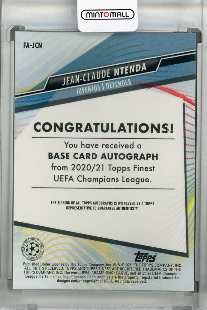 2020-21 Topps Finest UEFA Champions League autograph card featuring Juventus player Jean-Claude Ntenda