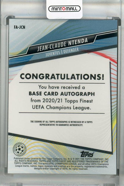2020-21 Topps Finest UEFA Champions League autograph card featuring Juventus player Jean-Claude Ntenda