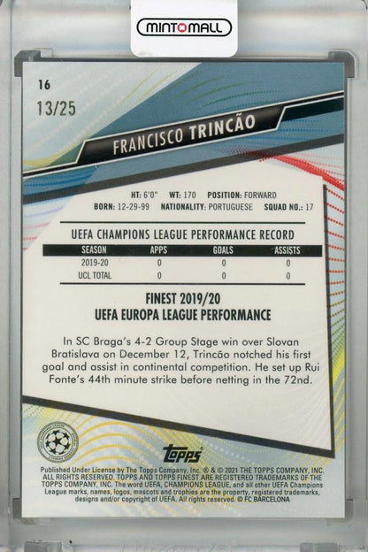 2020-21 Topps Finest UEFA Champions League FC Barcelona Francisco Trincao Orange Parallel Base Rookie Card 13 of 25